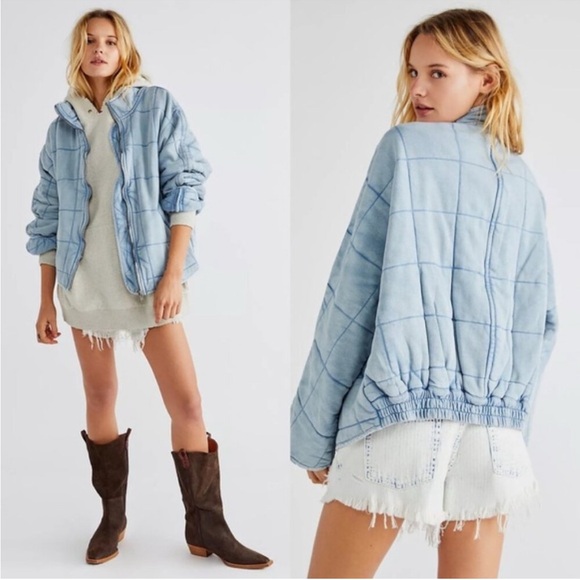 Free People Jackets & Blazers - Free People Dolman Quilted Knit Jacket in Wavy Waters Blue Front Zip Closure